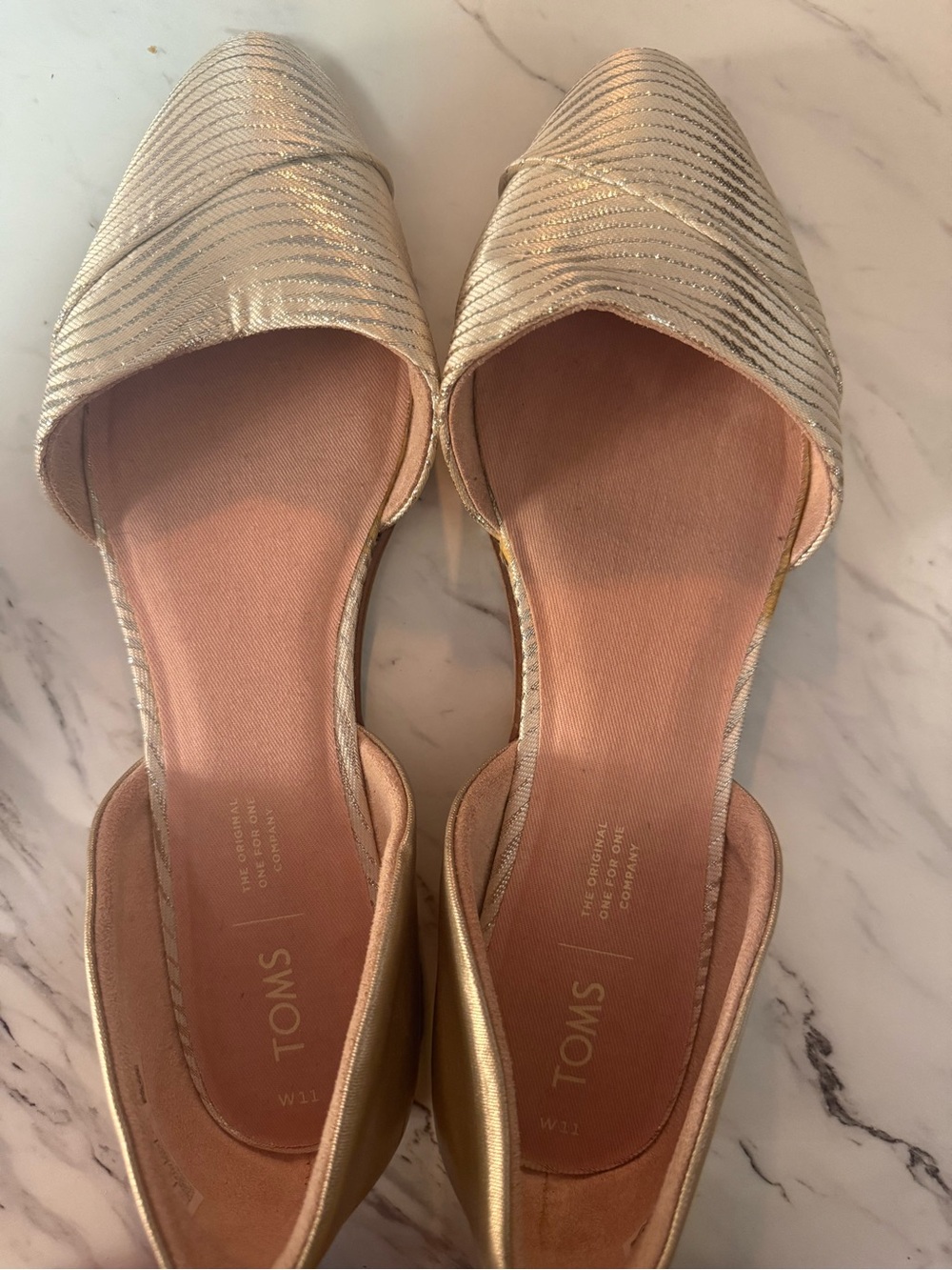 TOMS Gold Metallic Pointed D'Orsay Flats